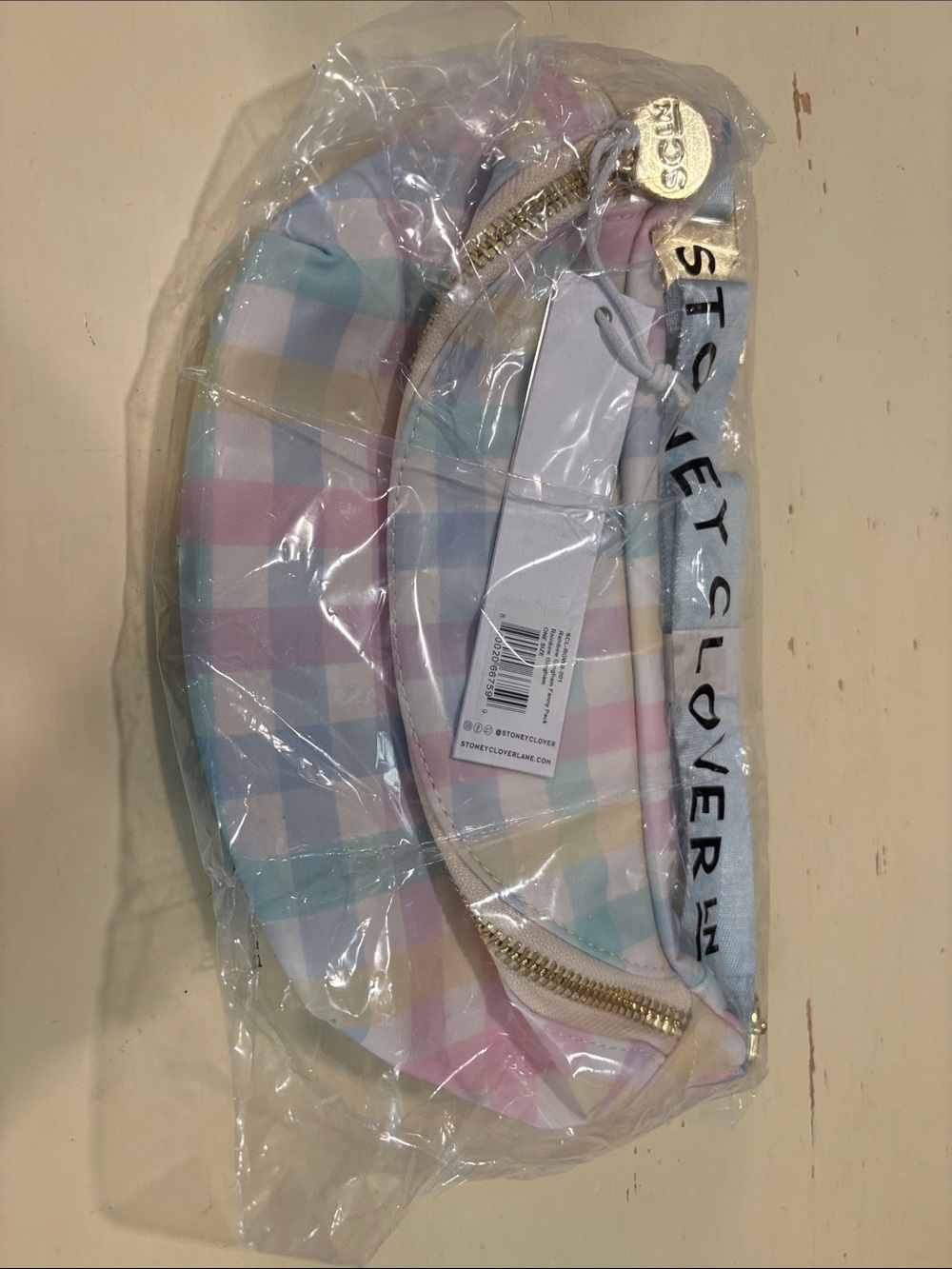 NWT Stoney Clover Lane Rainbow Gingham Fanny Pack Pastel Plaid